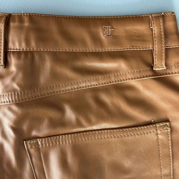 040 New Juicy Couture Rodeo Barrel Fit High Waist Faux Leather Pants Camel - Picture 5 of 12